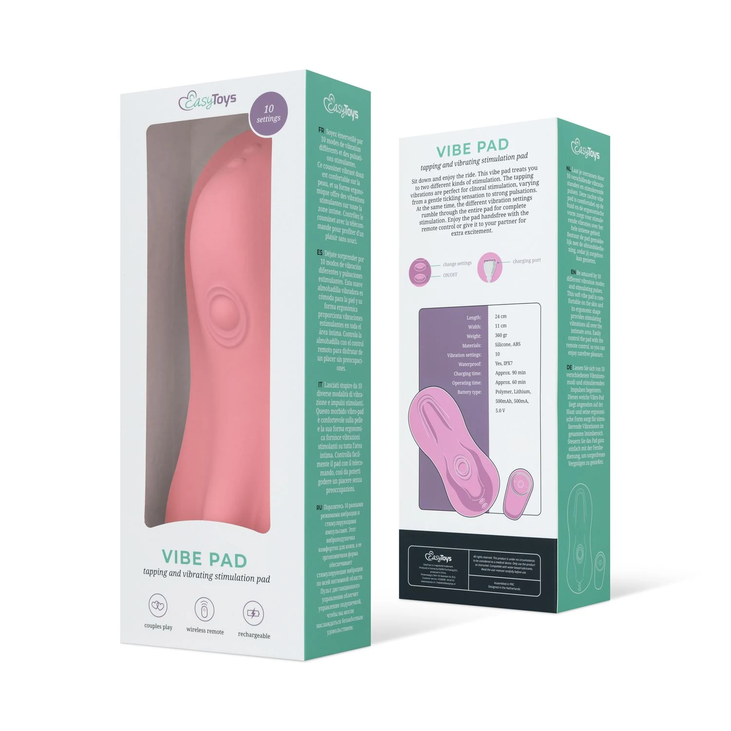 Rosa Vibrationspad mit USB-Ladekabel und kabelloser Steuerung