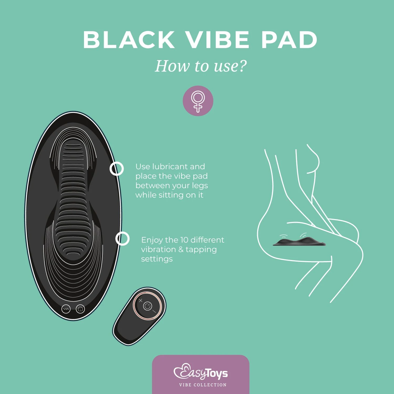 Vibrationspad mit Fernbedienung in Schwarz von Toys Vibe Collection