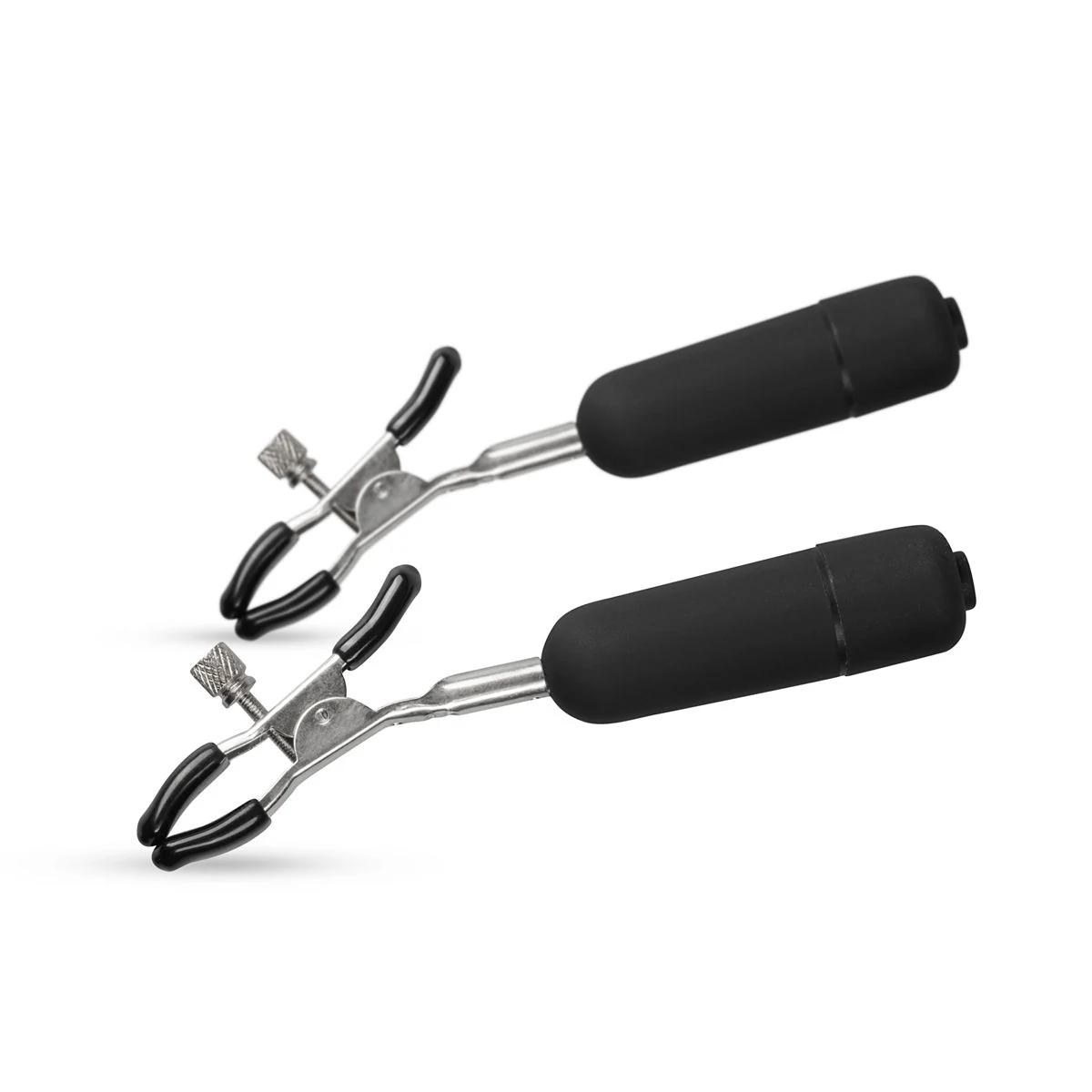 Vibrierende Nippelklemmen mit schwarzen Kugelvibratoren und verstellbaren Metallklammern