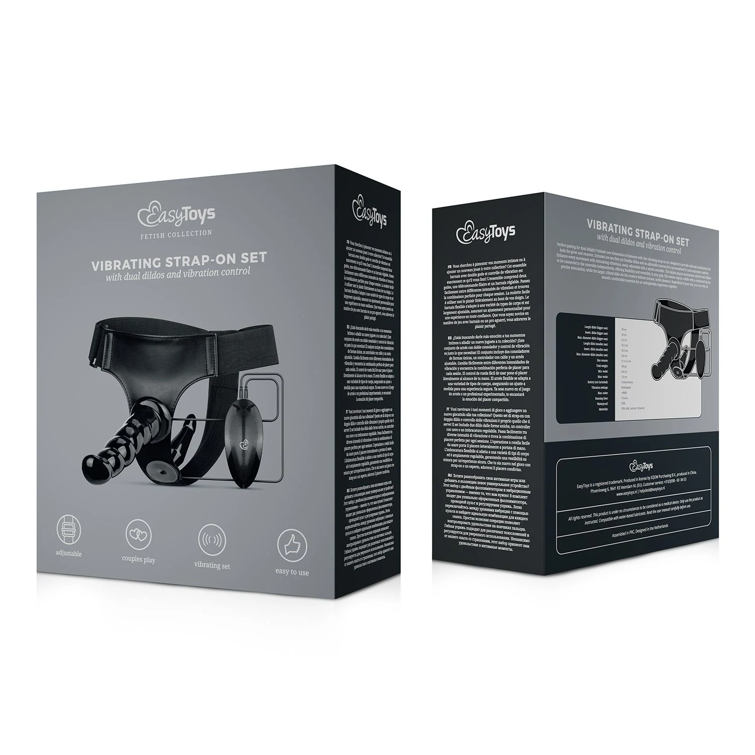 Strap-On Doppelvibrator Set Schwarz für vaginale und anale Penetration