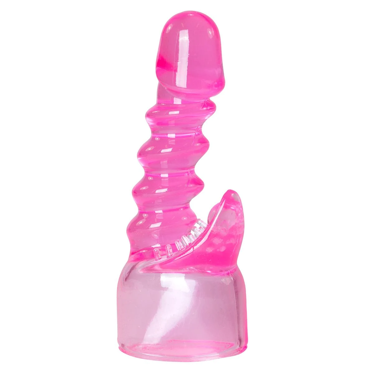 Wand Vibrator Aufsatz in Pink mit geriffelter Struktur und realistischem Kopfteil