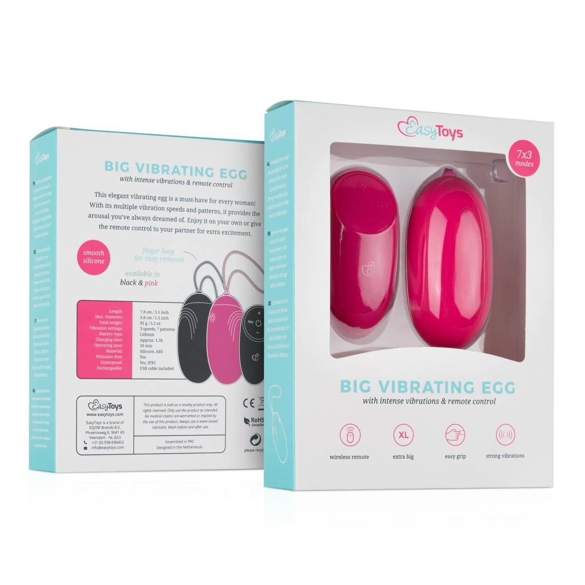XL Vibro-Ei Rosa mit 10 Stufen, Fernbedienung und USB-Aufladung