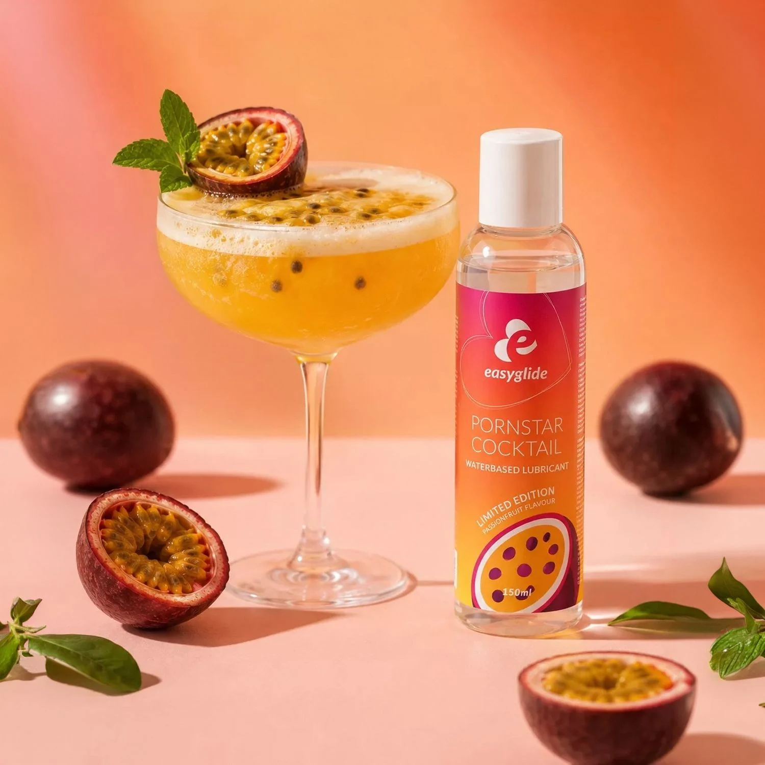 Wasserbasiertes Gleitgel von EasyGlide mit 0 % Alkohol und Passionsfruchtgeschmack