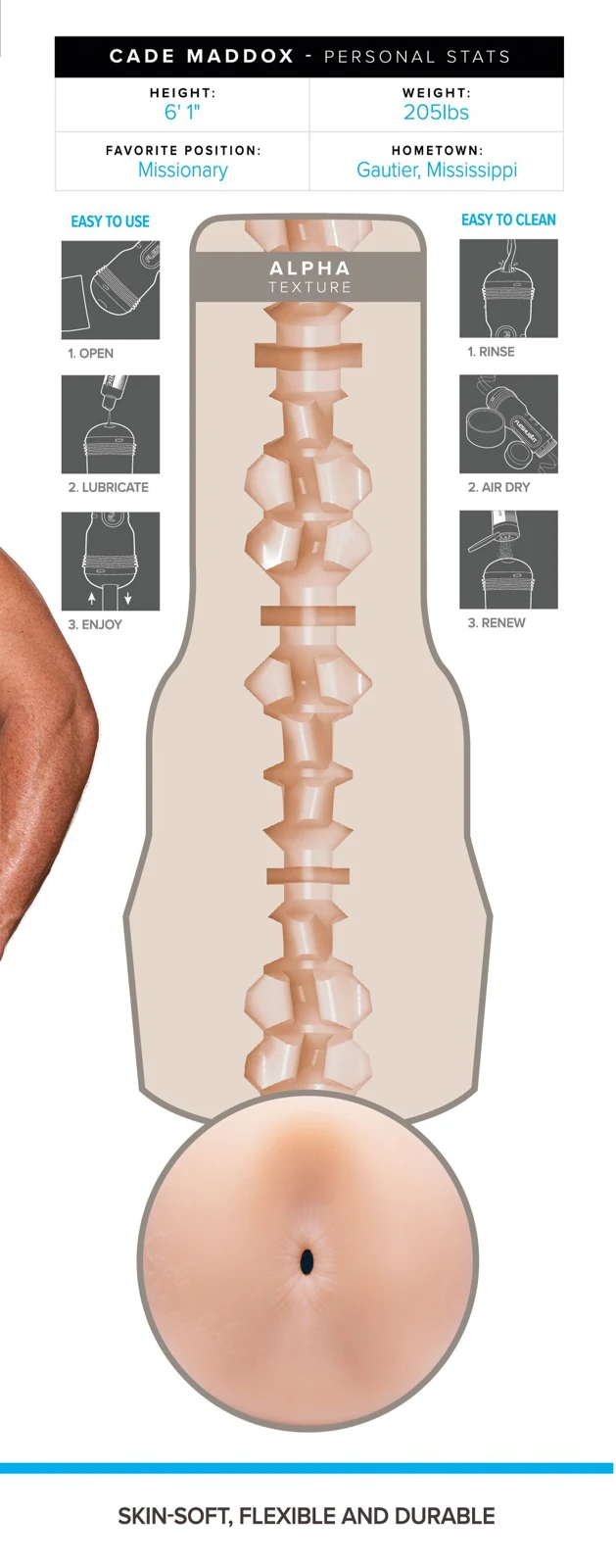 Fleshjack Masturbator Cade Maddox Alpha, beige und 250 mm lang
