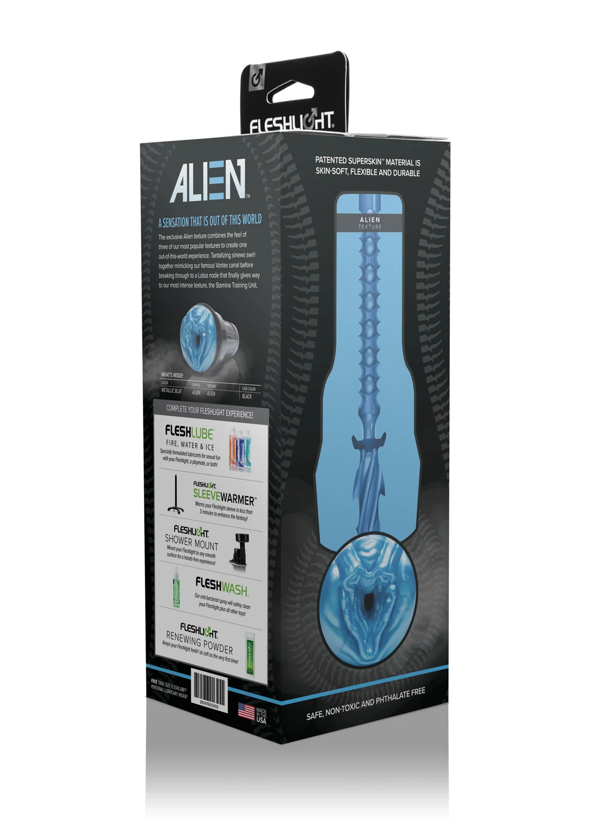 Fleshlight Alien Blau Masturbator für Beginner im schwarzen Gehäuse