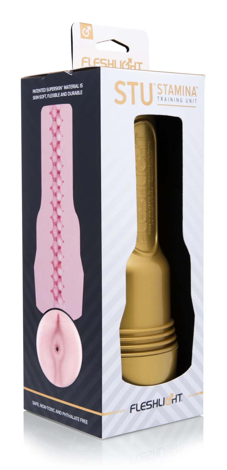 Fleshlight STU Masturbator Pink Lady Anus mit beige Hülle und Gold Case