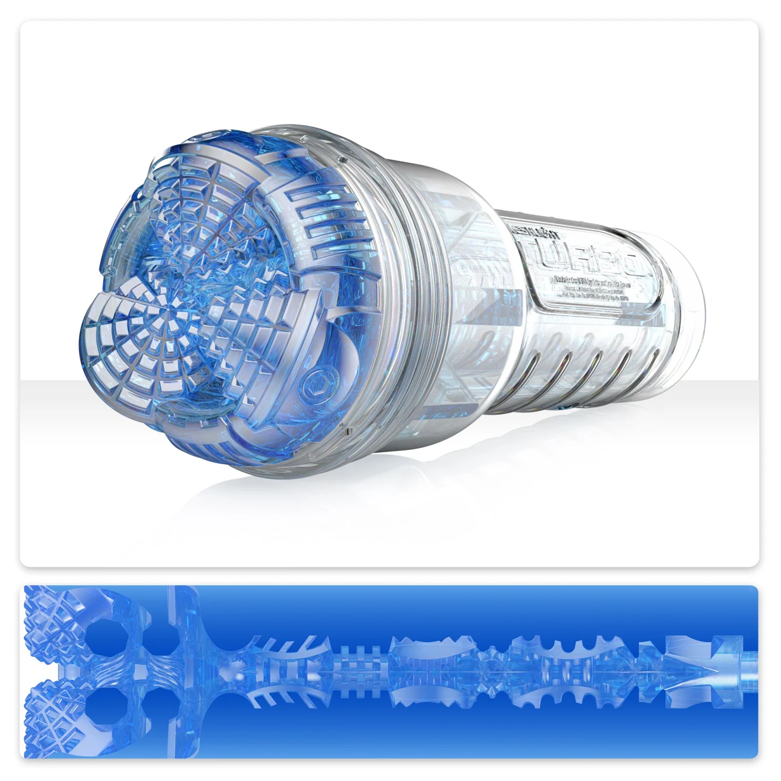 Fleshlight Turbo Core Ice Masturbator mit transparentem Einsatz und blauem Gehäuse