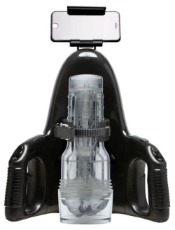 Fleshlight Universal Launch Stroker-Simulator in Schwarz mit Griff und runder Öffnung