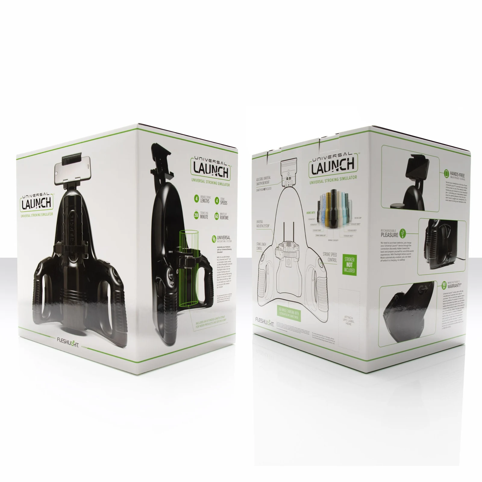 Fleshlight Universal Launch Stroker-Simulator, Seitenansicht des schwarzen Geräts
